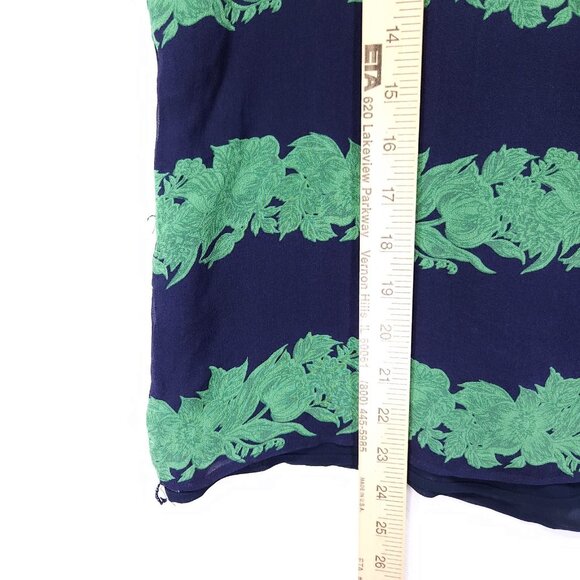 J.Crew Silk Ruffle Blouse Womens Size 12 Top Beanstalk Stripe Navy Green Retro - Picture 8 of 13
